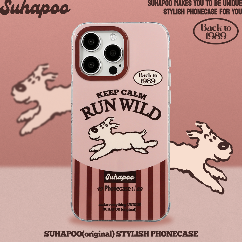 suhapoo壳内策展 粉棕拼色丁丁狗磁吸附手机壳iPhone17promax苹果16原创15ins风16pro14plus全包美式复古