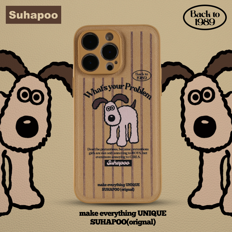suhapoo壳内策展 怪怪狗狗手机壳iPhone17promax苹果16原创15ins风16pro14plus全包美式复古条纹皮壳