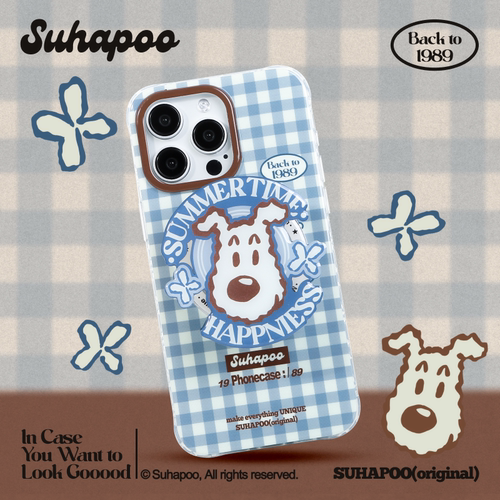 suhapoo壳内策展 蓝野餐格纹丁丁狗手机壳iPhone17promax苹果16原创15ins风16pro14plus全包