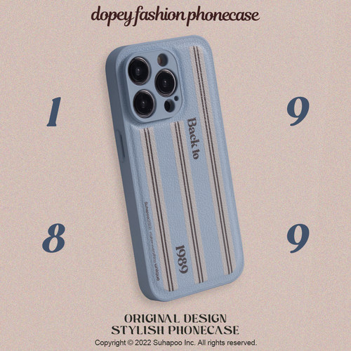 suhapoo壳内策展 蓝色条纹皮质手机壳iphone17promax苹果16手机壳复古15原创壳美式小众电话壳iphone14保护套