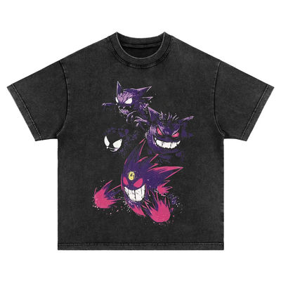 美式复古潮男恶魔直喷印花水洗做旧宽松重磅纯棉宽松圆领短袖t恤