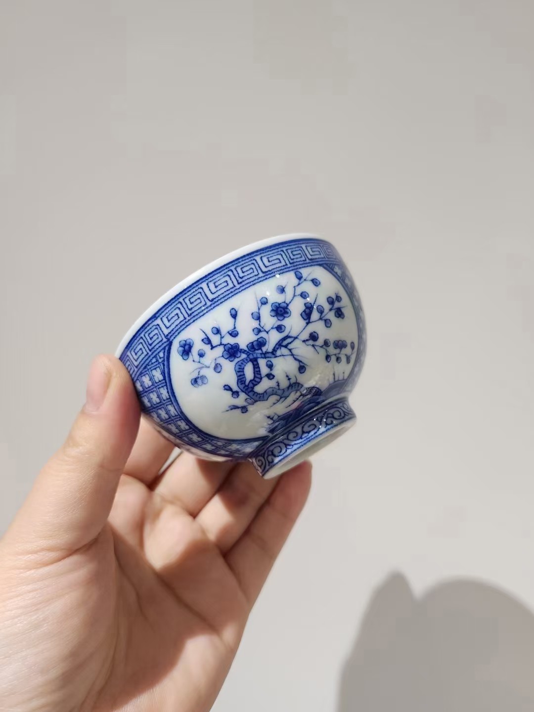 恒福仿古普惠主人单杯陶瓷功夫喝茶杯茶碗盖碗三才碗青花寿桃山水