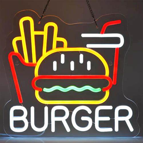 跨境ed汉堡霓虹灯hamburger背景装饰氛围灯牌v亚克力广告造型灯