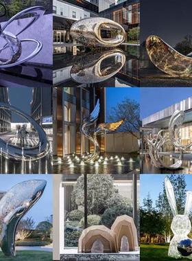 不锈钢雕塑定制大型户外镜面圆环鹿金属发光镂空学校园林广场摆件