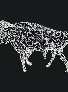 售楼部酒店室内铁艺不锈钢镂空牛雕塑商场摆件工艺品装饰小品定制