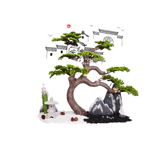 仿真松树造景新中式大型迎客松罗汉松室内造景装饰假树绿植松树