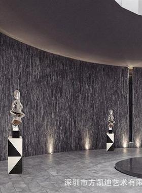 黑白双色大理石底座酒店装饰品雕塑摆件客厅展示台艺术品摆台批发