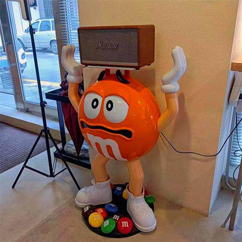 卡通红橙黄m豆人玻璃钢雕塑mm豆公仔模型网红客厅装饰落地大摆件