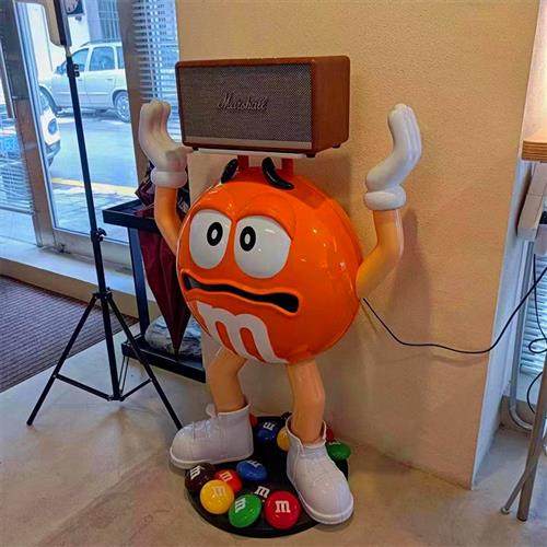 卡通红橙黄m豆人玻璃钢雕塑mm豆公仔模型网红客厅装饰落地大摆件