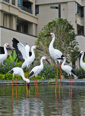 仿真仙鹤雕塑白鹤摆件玻璃钢水池户外鸟装饰园林小区白鹭景观模型