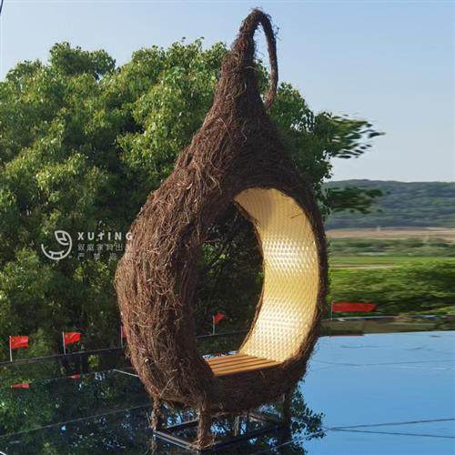 巴厘岛网红鸟巢秋千景区婚纱拍摄道具创意悬挂圆形床户外民宿鸟巢