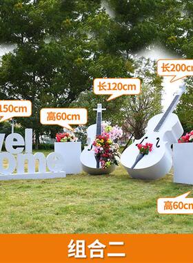 户外不锈钢大提琴音符雕塑售楼小品婚庆铁艺道具园林景观装饰摆件