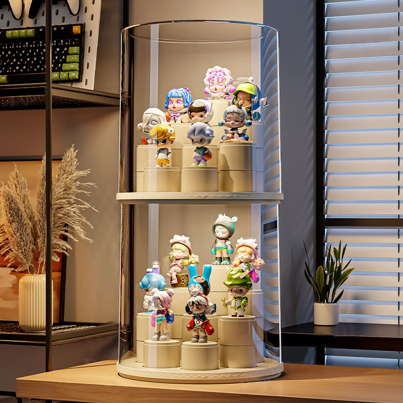 旋转盲盒收纳展示架透明亚克力阶梯摆件柜适用泡泡玛特手办展示盒