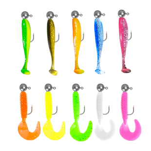 路亚饵铅头钩套装t尾软饵远投软虫T尾鱼假饵单尾鲈鱼鳜鱼翘嘴卷尾