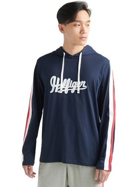 TOMMY HILFIGER汤米男士拼色拼接长袖字母印花套头连帽卫衣