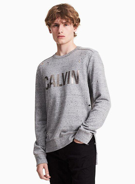 Calvin Klein/凯文克莱男装 CK纯色圆领长袖卫衣时尚破洞外套潮