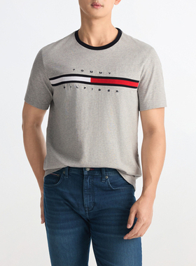 TOMMY HILFIGER汤米男装夏新款刺绣字母纯棉透气短袖T恤时尚休闲