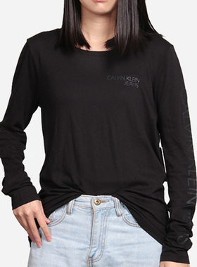 Calvin Klein/凯文克莱CK女士印花Logo休闲长袖T恤莫代尔打底衫