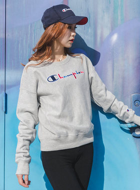 正品Champion冠军Life线春季新款彩色刺绣标圆领卫衣女加绒套头衫