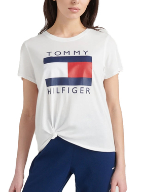 TOMMY HILFIGER夏汤米女装时尚经典三色拼色字母印花圆领短袖T恤