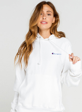 CHAMPION冠军高端Life系列绣标加绒休闲套头连帽衫运动卫衣女