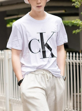 Calvin Klein/凯文克莱夏季新款正品ck男士logo印花短袖T恤棉质