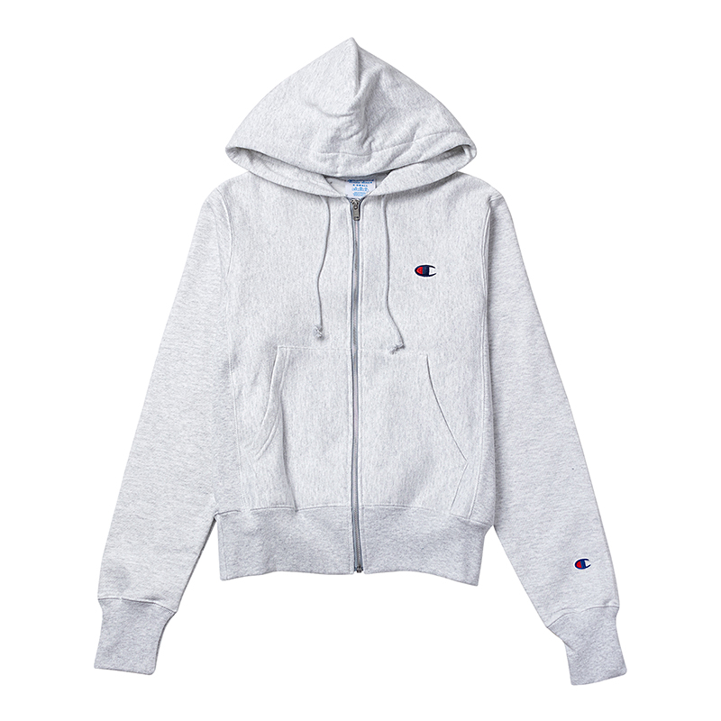 champion刺绣纯色拉链连帽卫衣