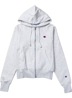 CHAMPION美版冠军春季男女刺绣小C标加绒纯色拉链连帽卫衣集货