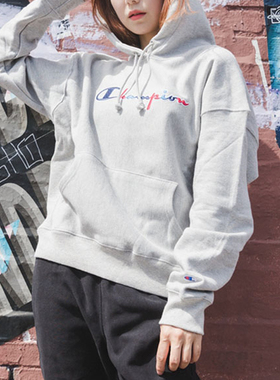 正品CHAMPION美版冠军高端Life版女刺绣字母加绒套头连帽卫衣显瘦