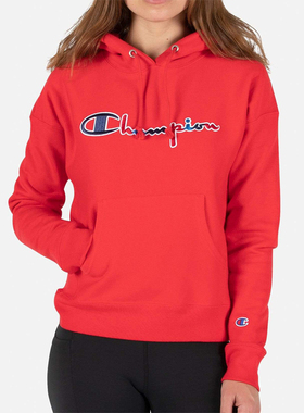 新年结婚喜庆红色卫衣男女情侣冠军CHAMPION刺绣标薄绒连帽衫集货