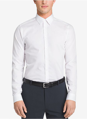 Calvin Klein/凯文克莱CK纯色免烫修身男士长袖衬衫商务正装衬衣