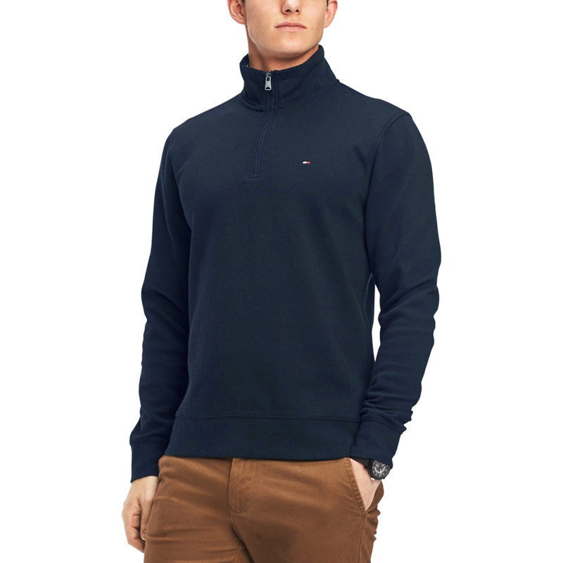 tommy hilfiger汤米秋冬男士休闲绣标纯色半拉链套头立领卫衣集货