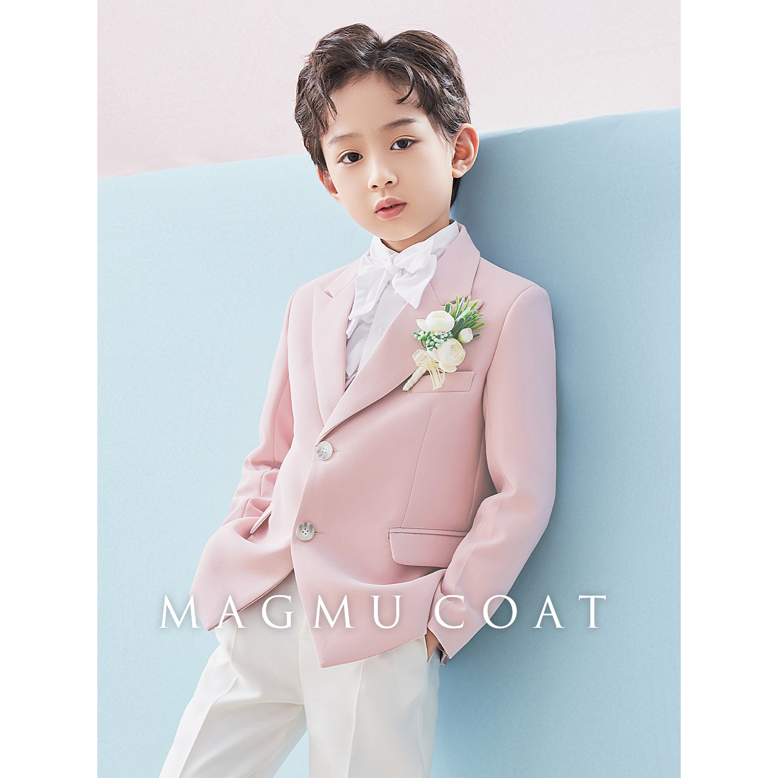 儿童西装套装男童婚礼主持人花童礼服男孩生日粉色西服新款演出服