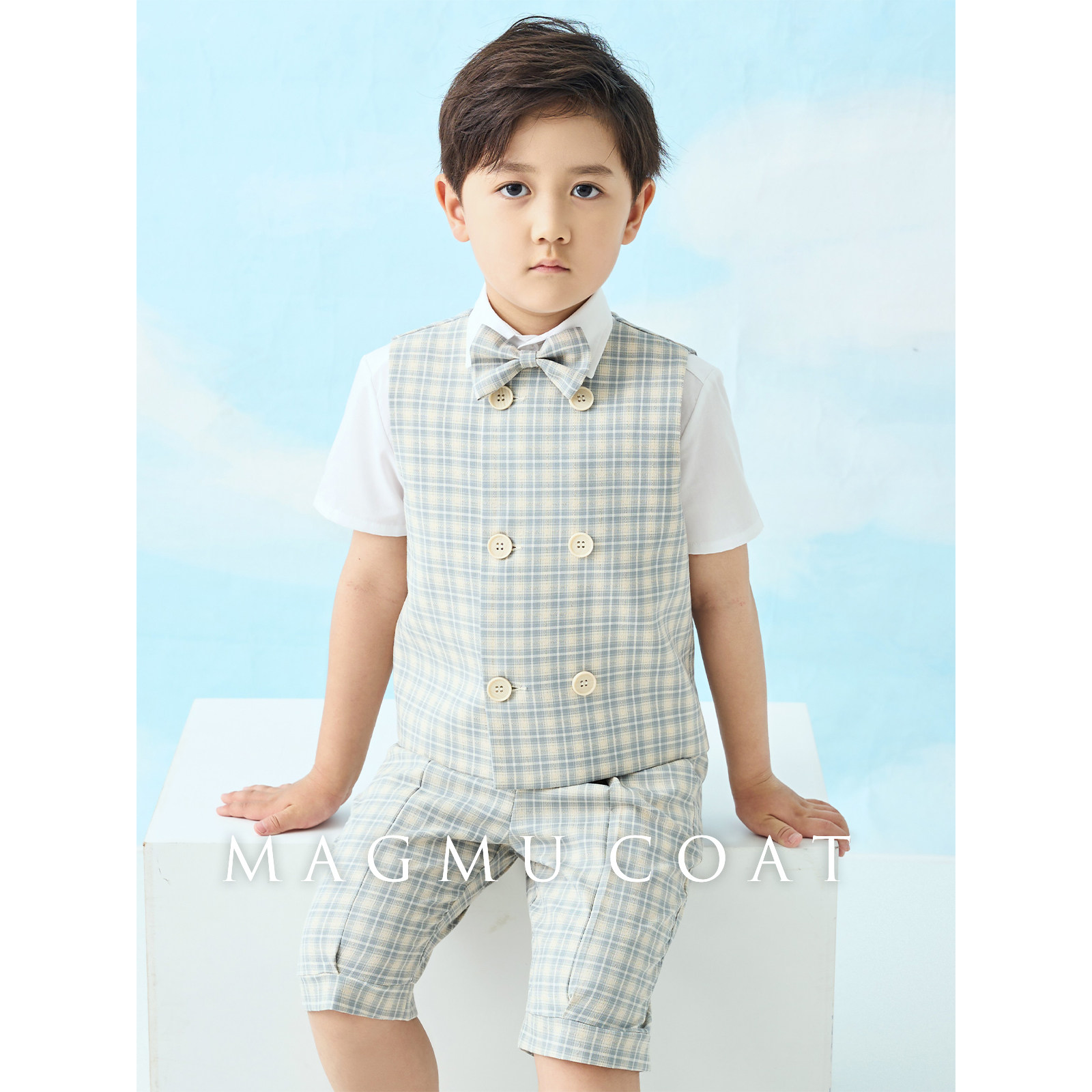 麦格牧儿童礼服男童秋季花童西装马甲套装小主持人钢琴表演演出服