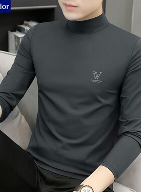 莫代尔长袖T恤男2025春秋新款纯色卫衣高端潮流内搭半高领打底衫