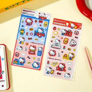 凯蒂猫元 气系列闪砂泡棉手机滴胶贴纸KT猫女孩DIY手账贴画素材贴