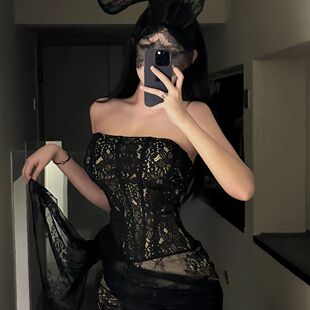 兔子小姐*性感蕾丝万圣节服装cos兔女郎抹胸连衣裙包臀网纱短裙