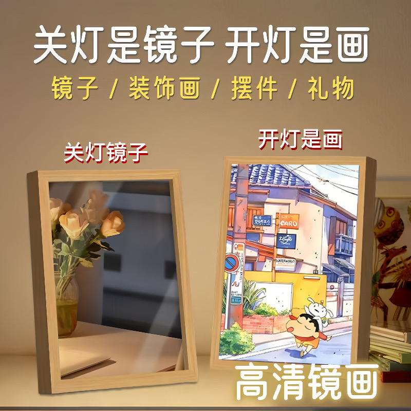 蜡笔小新灯光画镜子摆件二次元发光装饰画动漫创意小夜灯生日礼物