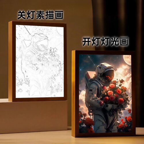 赛博朋克宇航员周边灯光画相框摆件氛围灯小夜灯装饰画送生日礼物