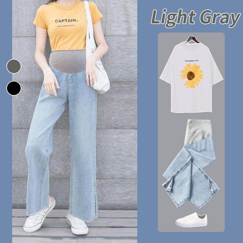 孕妇牛仔裤夏季外穿时尚九分小个子宽松垂感冰丝直筒阔腿裤夏薄款