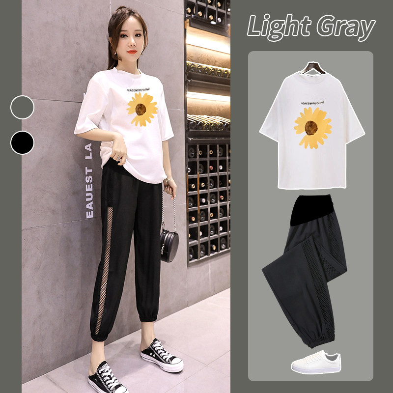 孕妇装夏薄款套装外穿潮辣妈时尚款夏季网红冰丝休闲裤子产检洋气