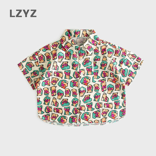 LZYZ童装男童短袖卡通衬衫夏季