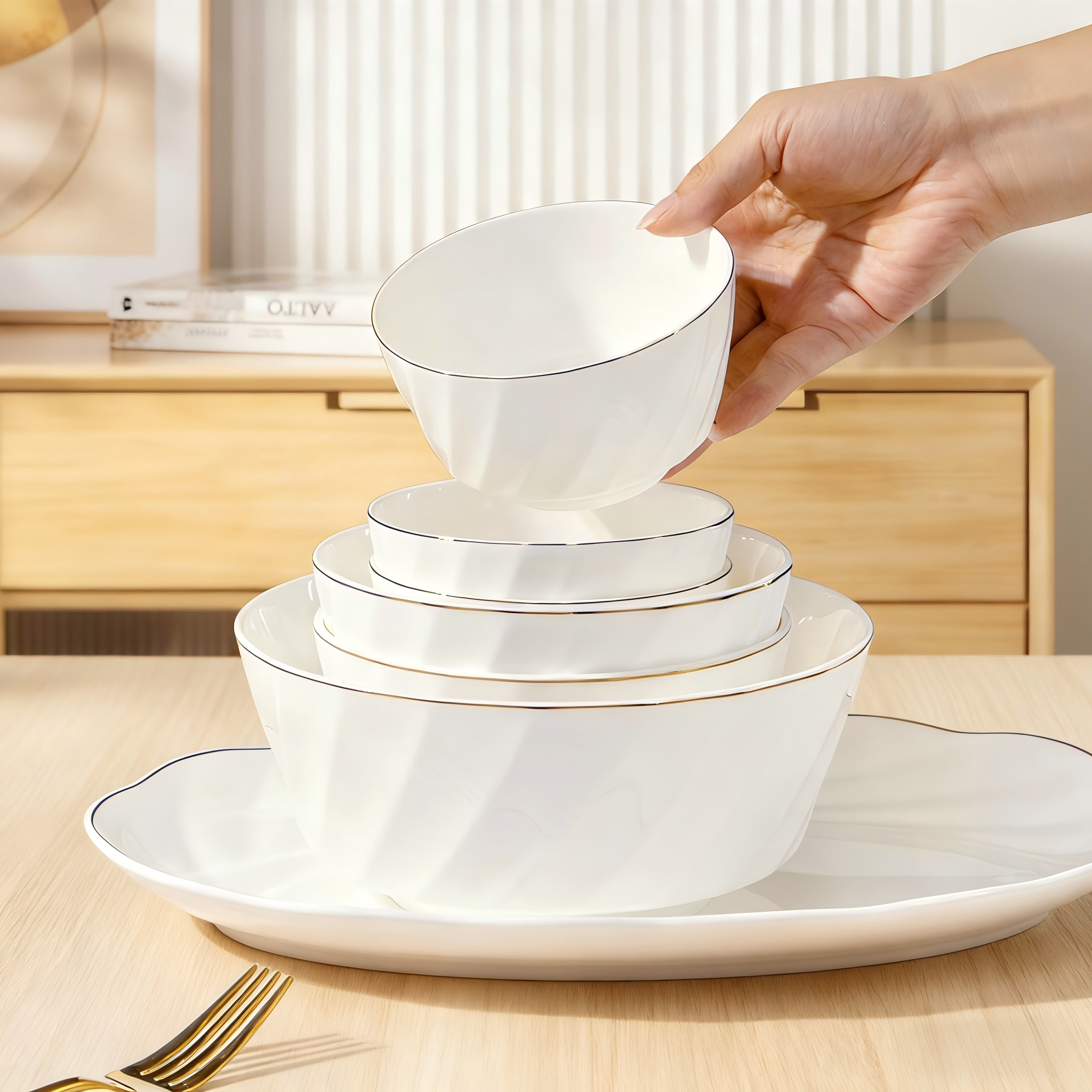 雅诚德骨瓷纯白浮雕餐具家用25新款盘子鱼盘饭碗极简轻奢餐具饭碗,餐饮具,碗,淘宝优惠券,粉丝福利购,淘宝优惠卷