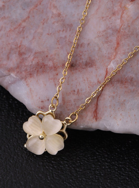 18K金四叶草旋转项链女