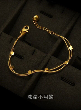 奥特莱斯撤柜清仓捡漏18K金方块双层蛇骨链轻奢高级手链女士配饰