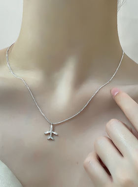 奥特莱斯撤柜清仓捡漏18K金镶钻飞机项链颈链性可爱锁骨链女配饰