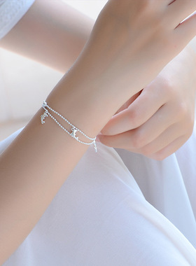 奥特莱斯撤柜捡漏18K金双层小海豚手链99纯银脚链女士手饰配饰