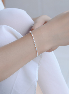 奥特莱斯撤柜捡漏18K金水波浪纹手链99纯银简约扭绳脚链女士配饰