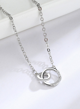 奥特莱斯撤柜清仓捡漏18K金镶钻圆环相扣锁骨链项链颈链女配饰