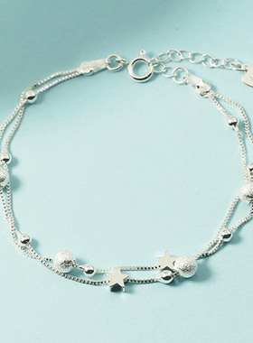 奥特莱斯撤柜捡漏18K金双层砂珠星星手链99纯银手饰女520生日礼物